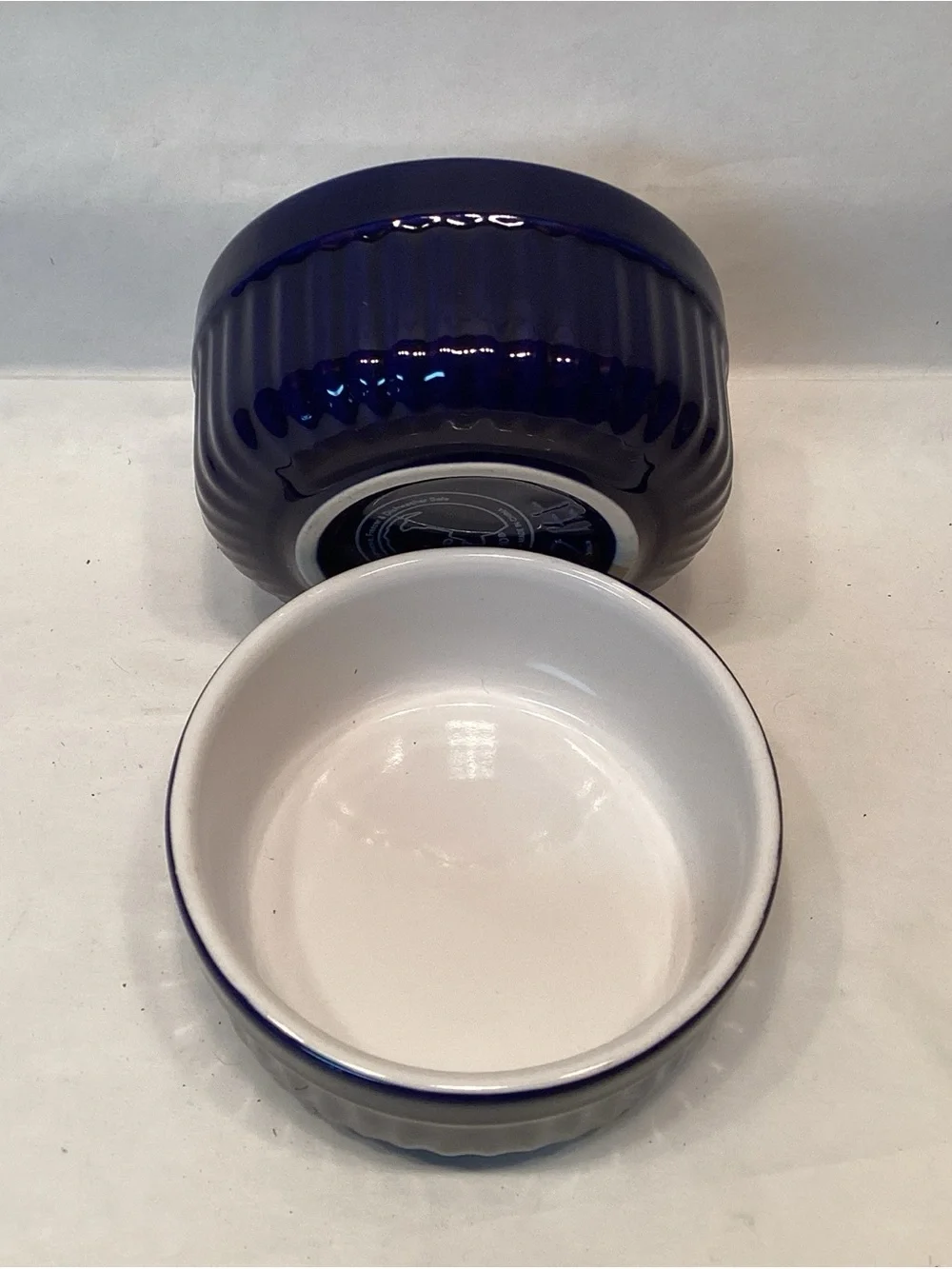 Set of 2 Roscho Cobalt Blue Ramikens Soufflé Bowls 4 0z Oven Microwave Freezer
